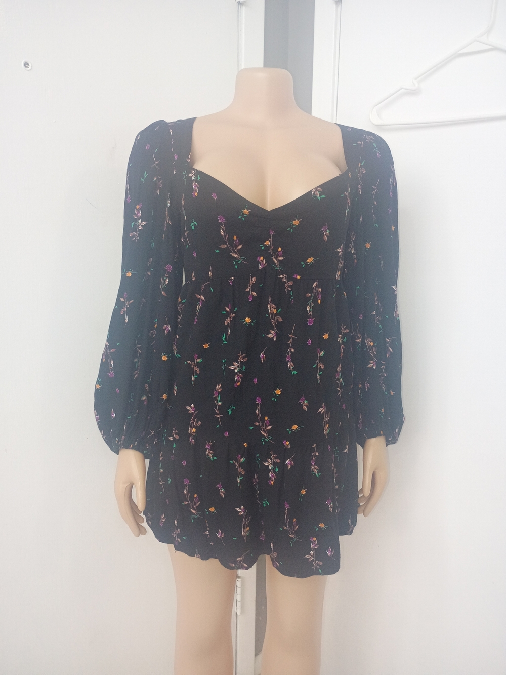 AFRM Black Floral Puff-Sleeve Mini Dress - Picture 2 of 9